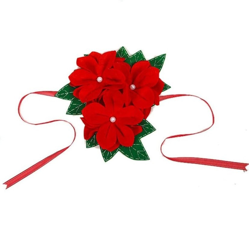 Decoratiune pentru perdea/draperie cu tematica de Craciun Flippy, model floare Craciunita, material texit si poliester, 31 cm, cu snur, rosu-5