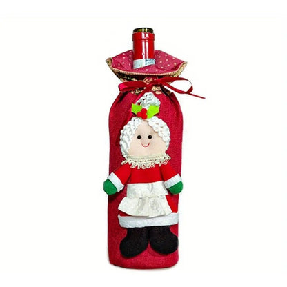 Decoratiune pentru Sticla de Vin, Flippy, Tema Craciun, Model Doamna Craciun, 14 x 29 cm, Rosu-0