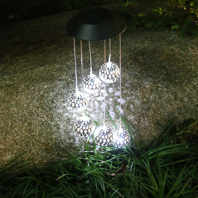 Lampa solara de tip decoratiune pentru gradina, Flippy, model clopotel de vant,  alb cald-2