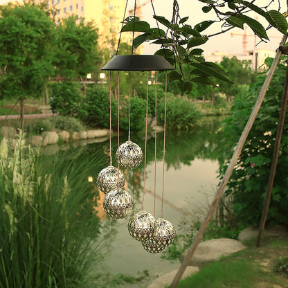 Lampa solara de tip decoratiune pentru gradina, Flippy, model clopotel de vant,  alb cald-3