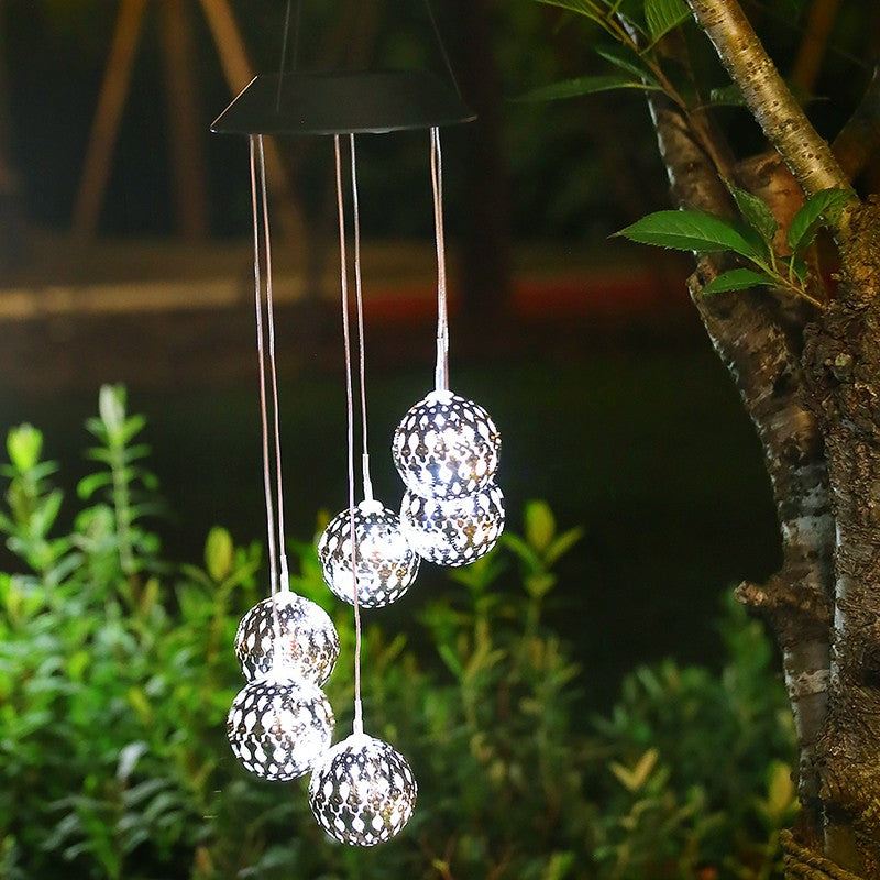 Lampa solara de tip decoratiune pentru gradina, Flippy, model clopotel de vant,  alb cald-5