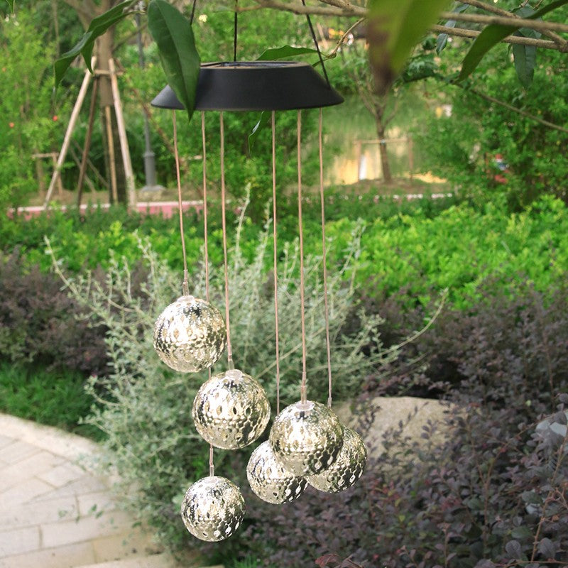 Lampa solara de tip decoratiune pentru gradina, Flippy, model clopotel de vant,  alb cald-6