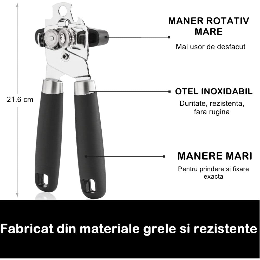 Desfacator de conserve multifunctional Flippy, Otel inoxidabil, Maner antialunecare, ergonomic, rezistent la rugina, usor de utilizat, 21.6 x 6 cm, argintiu-2