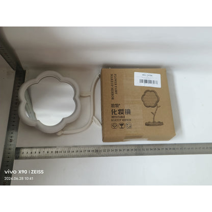 Oglindă de machiaj pentru birou, Flippy, rotativă, detașabilă, Model de floarea soarelui, Alba-1