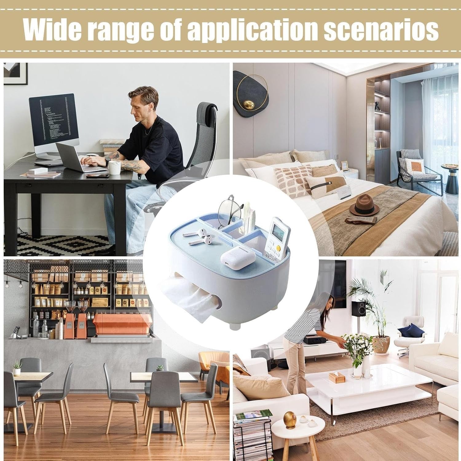 Suport pentru Servetele, Flippy, Cutie Multifunctionala, Design Minimalist, ABS, cu Suport pentru Obiectele Personale, pentru Birou, 21x12x12 cm, Albastru-4