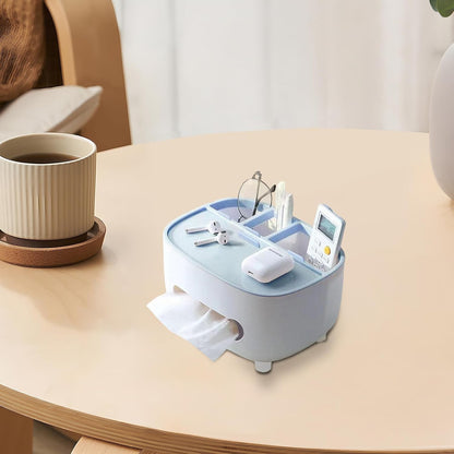 Suport pentru Servetele, Flippy, Cutie Multifunctionala, Design Minimalist, ABS, cu Suport pentru Obiectele Personale, pentru Birou, 21x12x12 cm, Albastru-5
