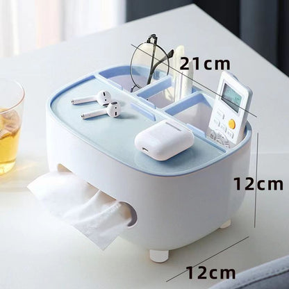 Suport pentru Servetele, Flippy, Cutie Multifunctionala, Design Minimalist, ABS, cu Suport pentru Obiectele Personale, pentru Birou, 21x12x12 cm, Albastru-8