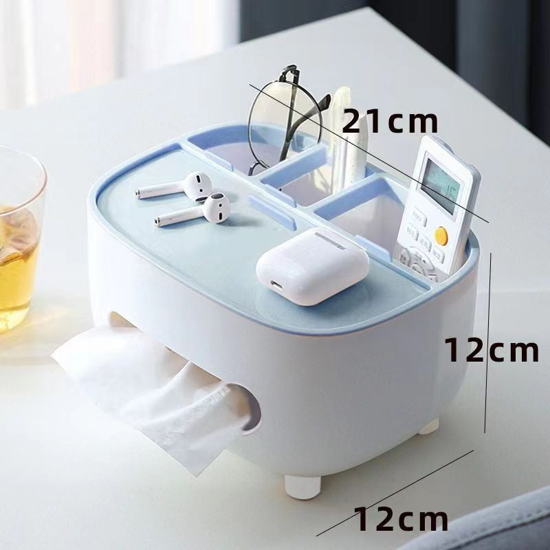 Suport pentru Servetele, Flippy, Cutie Multifunctionala, Design Minimalist, ABS, cu Suport pentru Obiectele Personale, pentru Birou, 21x12x12 cm, Albastru-8