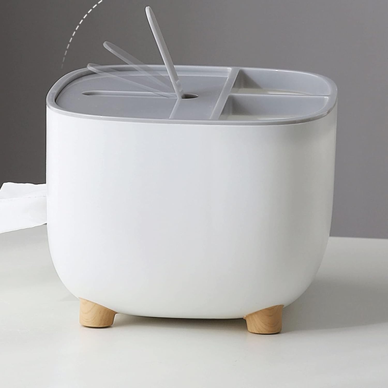 Suport pentru Servetele, Flippy, Cutie Multifunctionala, Design Minimalist, ABS, cu Suport pentru Obiectele Personale, pentru Birou, 21x12x12 cm, Gri-2
