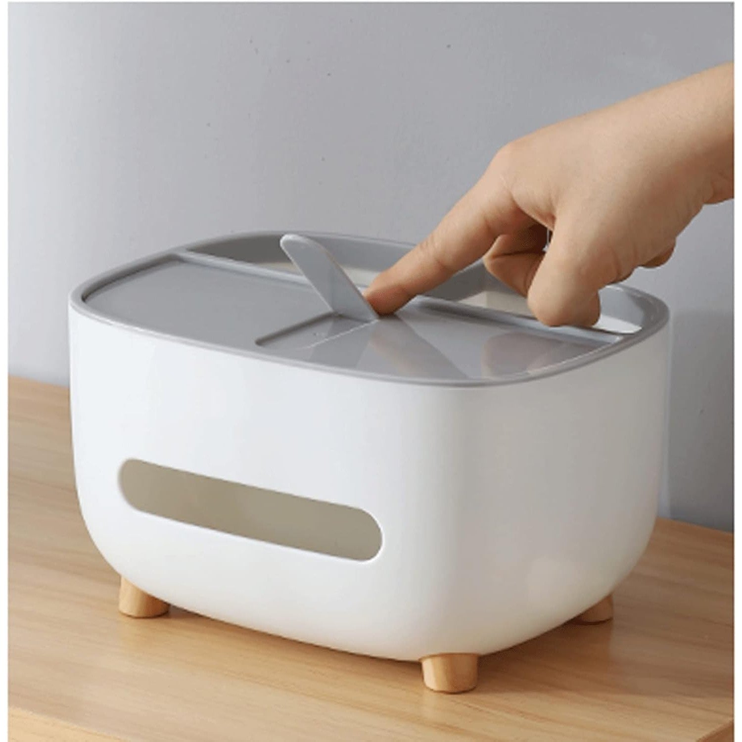 Suport pentru Servetele, Flippy, Cutie Multifunctionala, Design Minimalist, ABS, cu Suport pentru Obiectele Personale, pentru Birou, 21x12x12 cm, Gri-3