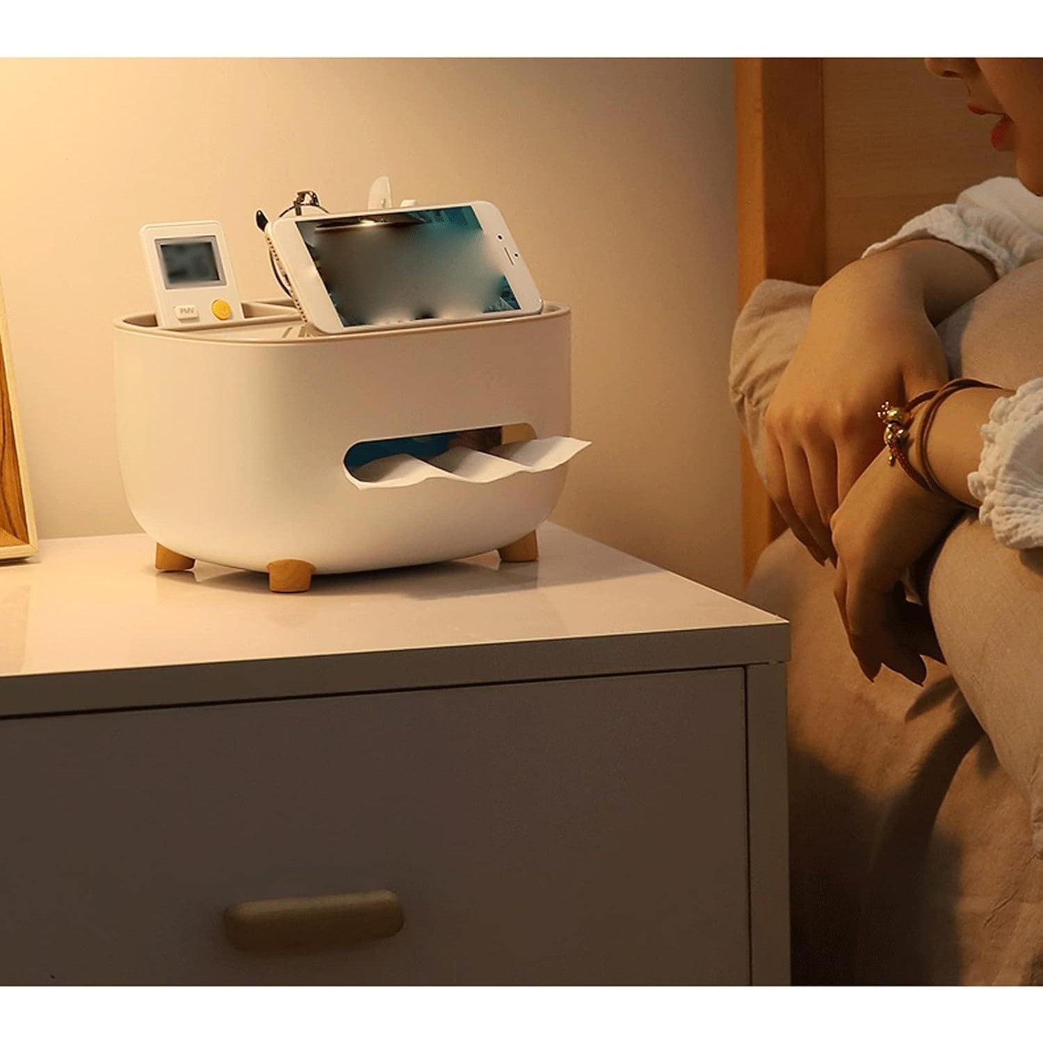 Suport pentru Servetele, Flippy, Cutie Multifunctionala, Design Minimalist, ABS, cu Suport pentru Obiectele Personale, pentru Birou, 21x12x12 cm, Gri-4