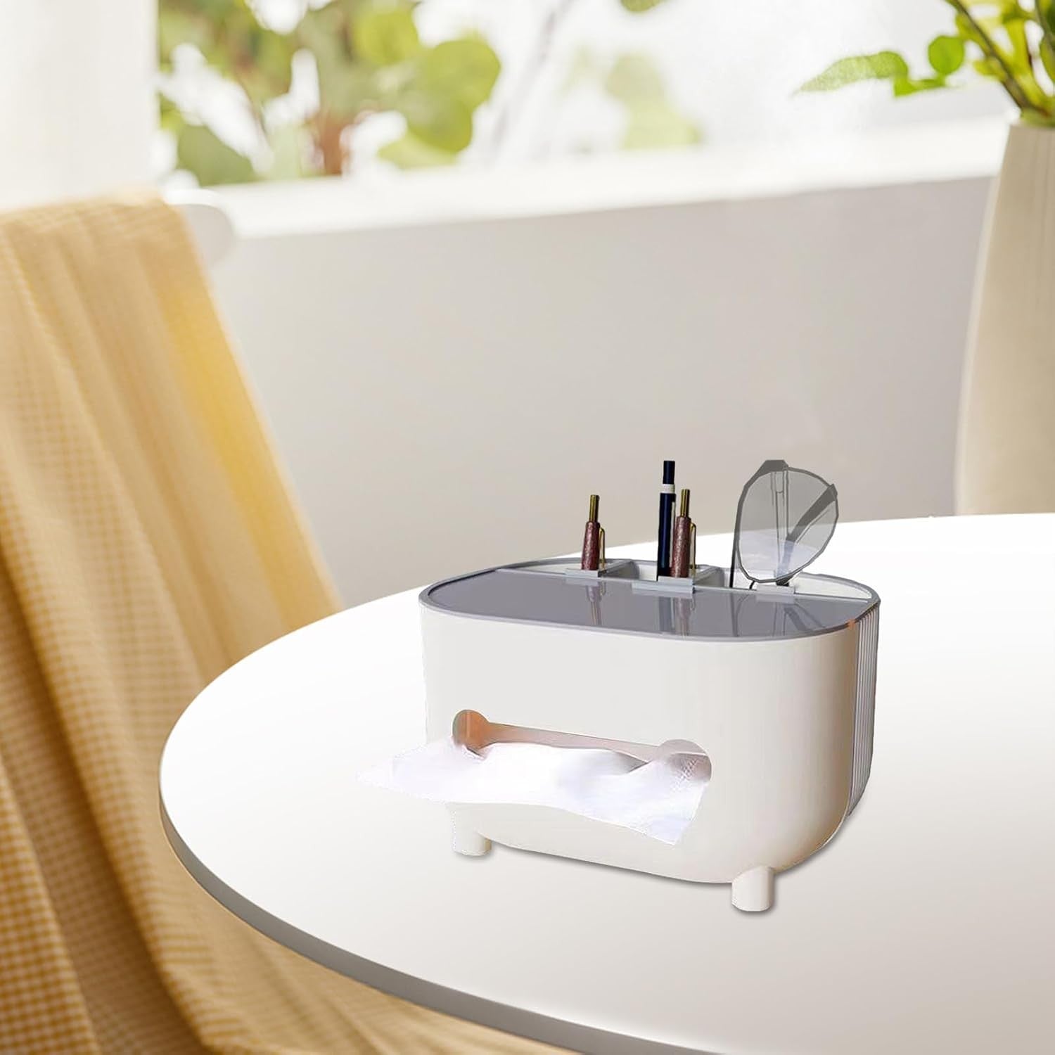 Suport pentru Servetele, Flippy, Cutie Multifunctionala, Design Minimalist, ABS, cu Suport pentru Obiectele Personale, pentru Birou, 21x12x12 cm, Gri-6
