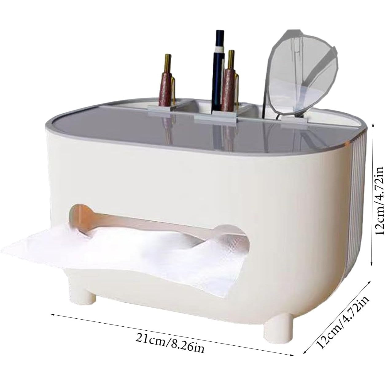 Suport pentru Servetele, Flippy, Cutie Multifunctionala, Design Minimalist, ABS, cu Suport pentru Obiectele Personale, pentru Birou, 21x12x12 cm, Gri-7