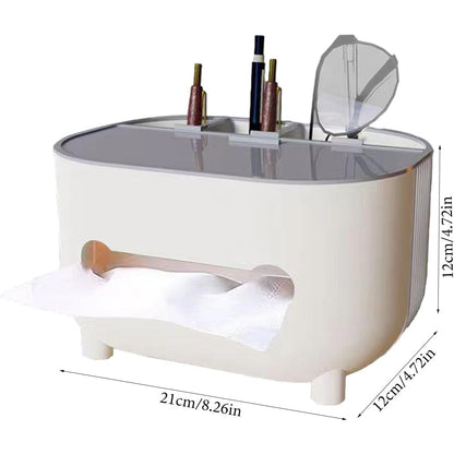 Suport pentru Servetele, Flippy, Cutie Multifunctionala, Design Minimalist, ABS, cu Suport pentru Obiectele Personale, pentru Birou, 21x12x12 cm, Gri-7