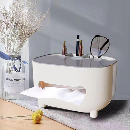 Suport pentru Servetele, Flippy, Cutie Multifunctionala, Design Minimalist, ABS, cu Suport pentru Obiectele Personale, pentru Birou, 21x12x12 cm, Gri-9