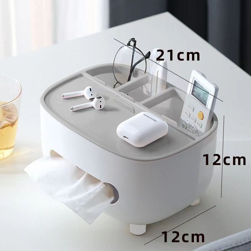 Suport pentru Servetele, Flippy, Cutie Multifunctionala, Design Minimalist, ABS, cu Suport pentru Obiectele Personale, pentru Birou, 21x12x12 cm, Gri-10