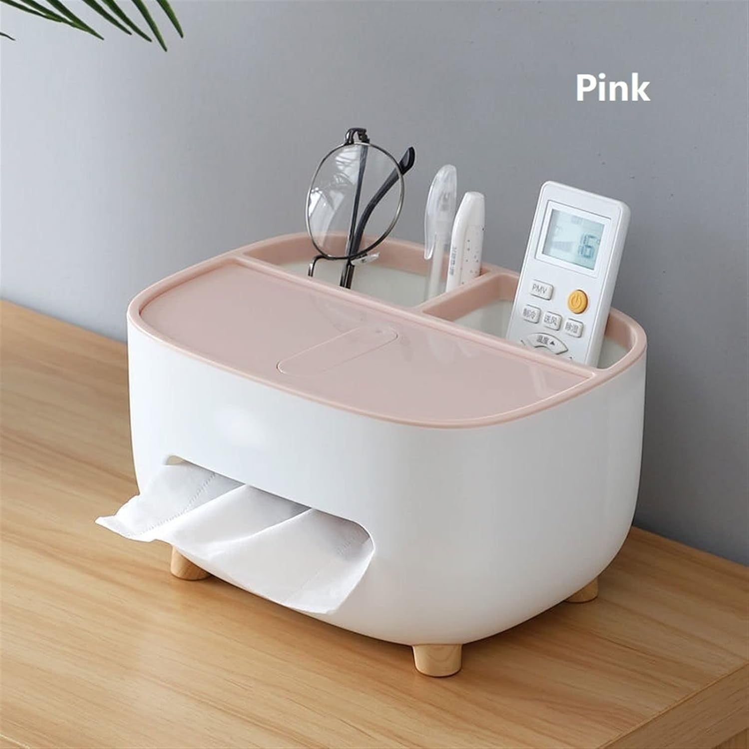 Suport pentru Servetele, Flippy, Cutie Multifunctionala, Design Minimalist, ABS, cu Suport pentru Obiectele Personale, pentru Birou, 21x12x12 cm, Roz-2