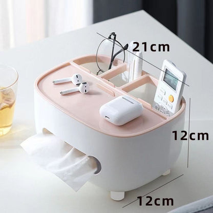 Suport pentru Servetele, Flippy, Cutie Multifunctionala, Design Minimalist, ABS, cu Suport pentru Obiectele Personale, pentru Birou, 21x12x12 cm, Roz-3