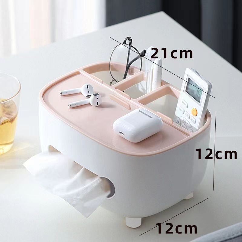 Suport pentru Servetele, Flippy, Cutie Multifunctionala, Design Minimalist, ABS, cu Suport pentru Obiectele Personale, pentru Birou, 21x12x12 cm, Roz-3