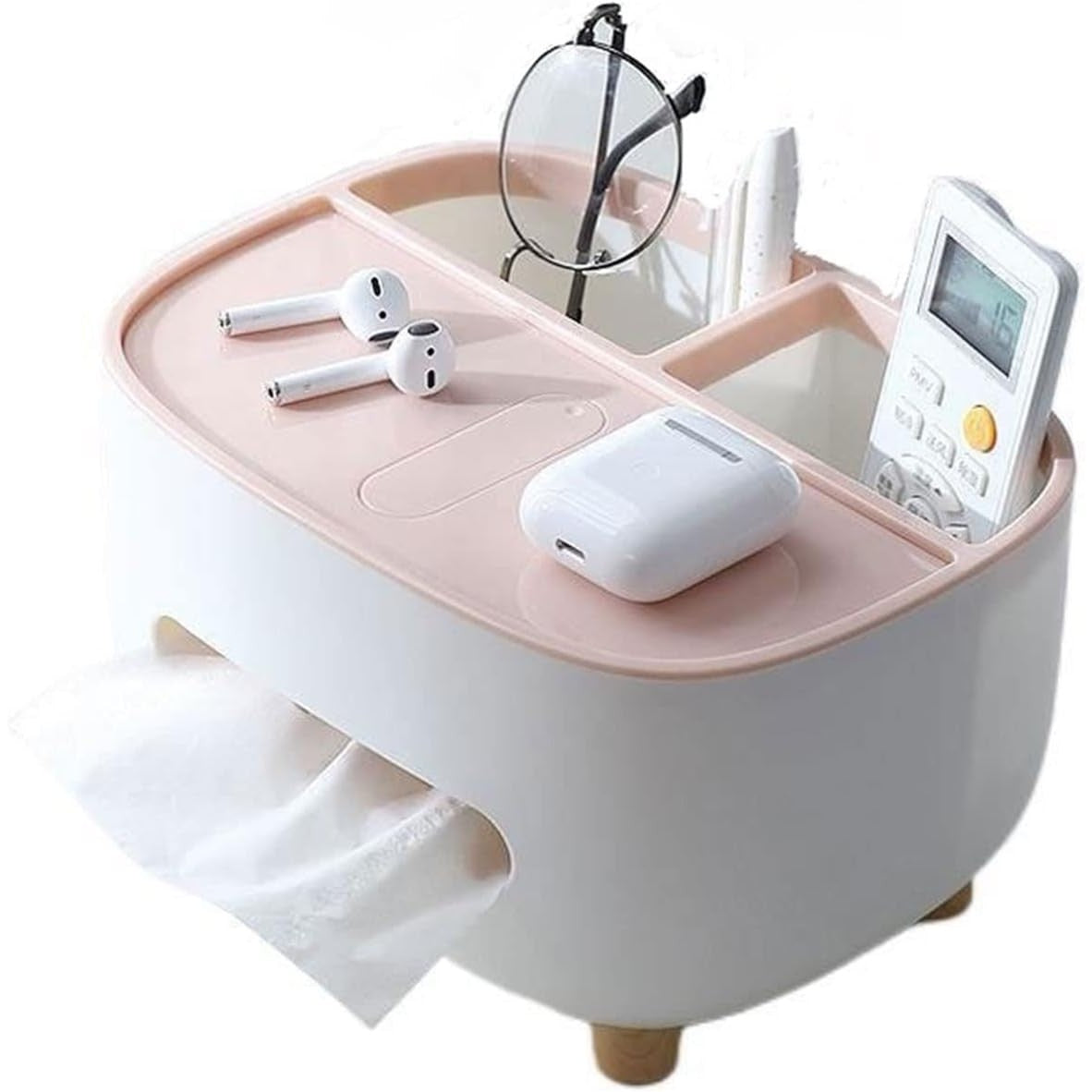 Suport pentru Servetele, Flippy, Cutie Multifunctionala, Design Minimalist, ABS, cu Suport pentru Obiectele Personale, pentru Birou, 21x12x12 cm, Roz-0