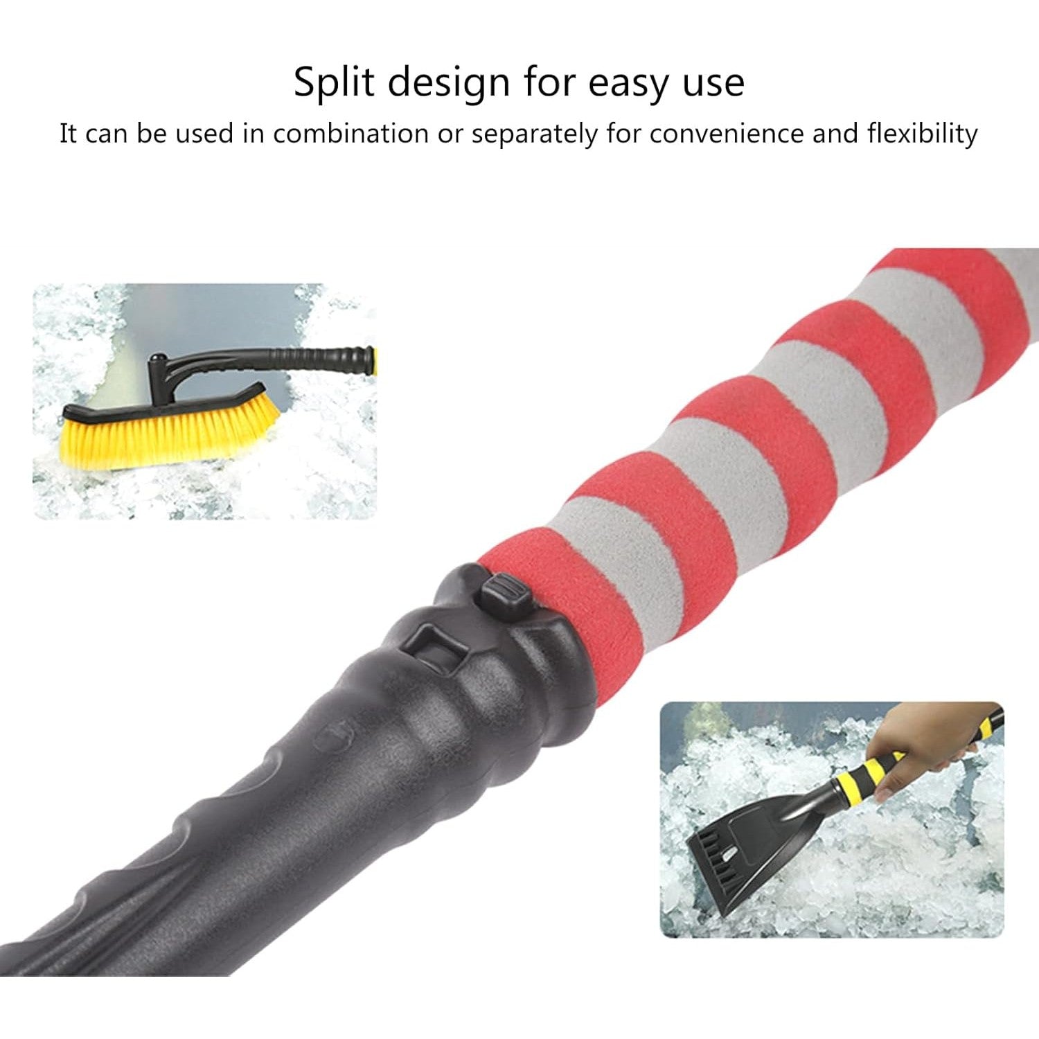 Perie de Zapada cu Racleta pentru Masina, Flippy, Multifunctionala, Rotativa, Demontabila, cu Maner Antiderapant, Aluminiu, Plastic, Fragmentarea Ghetii de pe Parbriz, Solutia pentru Iarna, pentru Dezghetare, 54x10.5x27 cm, Rosie-8