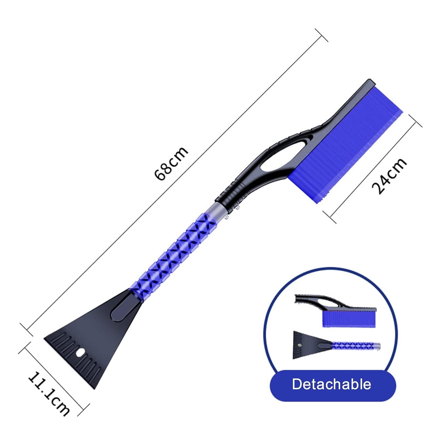 Perie de Zapada cu Racleta pentru Masina, Flippy, Multifunctionala, Demontabila, cu Maner Antiderapant, Aluminiu, Plastic, Fragmentarea Ghetii de pe Parbriz, Solutia pentru Iarna, pentru Dezghetare, 68x24x11.1 cm, Albastru-7