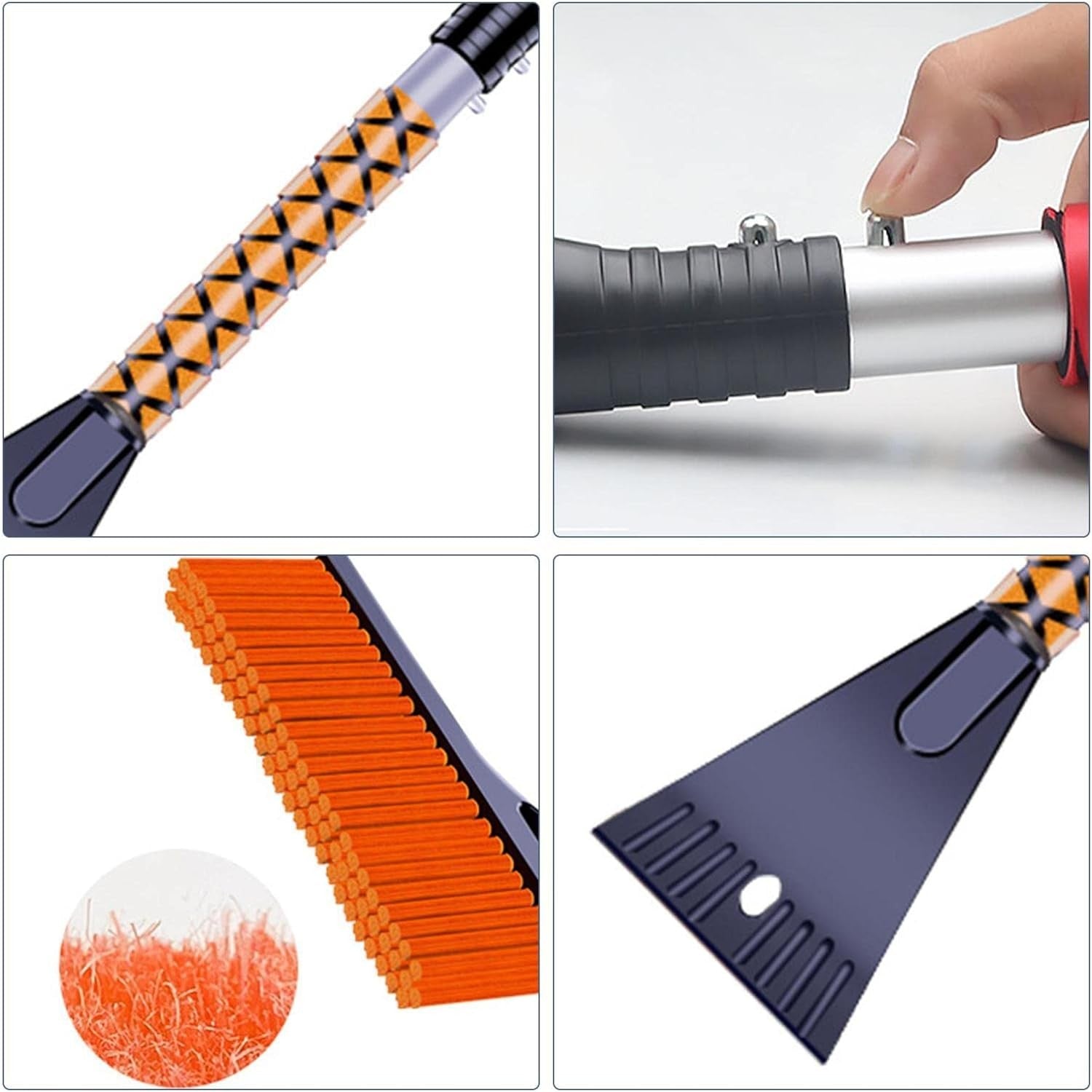 Perie de Zapada cu Racleta pentru Masina, Flippy, Multifunctionala, Demontabila, cu Maner Antiderapant, Aluminiu, Plastic, Fragmentarea Ghetii de pe Parbriz, Solutia pentru Iarna, pentru Dezghetare, 68x24x11.1 cm, Portocaliu-6