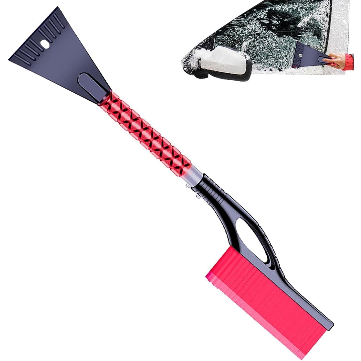 Perie de Zapada cu Racleta pentru Masina, Flippy, Multifunctionala, Demontabila, cu Maner Antiderapant, Aluminiu, Plastic, Fragmentarea Ghetii de pe Parbriz, Solutia pentru Iarna, pentru Dezghetare, 68x24x11.1 cm, Rosu-2