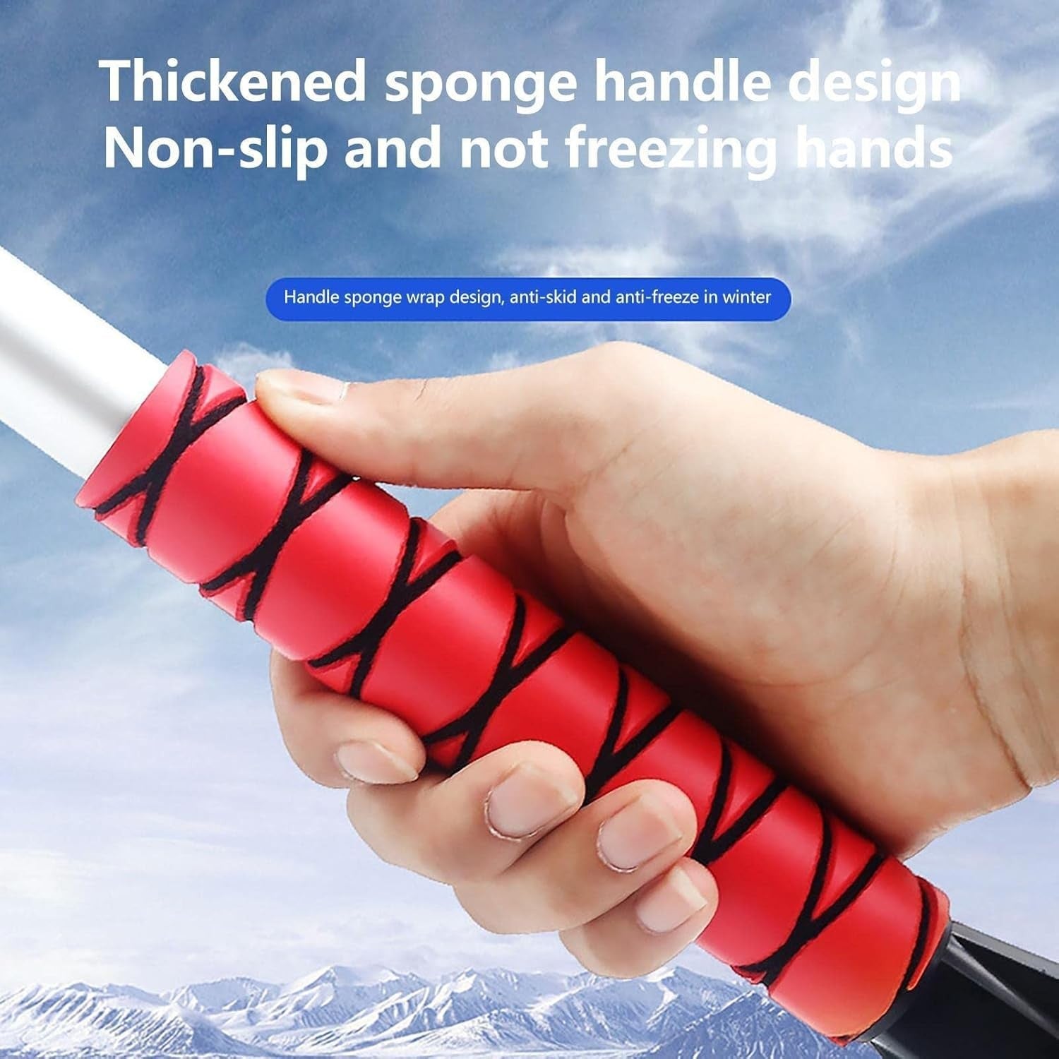 Perie de Zapada cu Racleta pentru Masina, Flippy, Multifunctionala, Demontabila, cu Maner Antiderapant, Aluminiu, Plastic, Fragmentarea Ghetii de pe Parbriz, Solutia pentru Iarna, pentru Dezghetare, 68x24x11.1 cm, Rosu-3