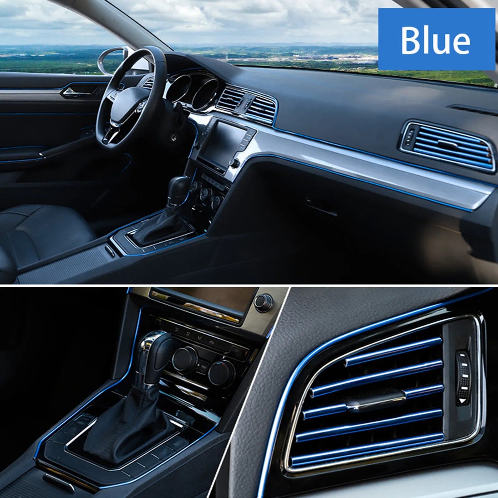 Banda decor interior crom TUNING, 5m, ALBASTRU-0