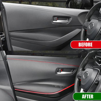 Banda decorativa pentru interiorul vehiculului, lungime 2m, din piele ecologica, culoare Neagra + cusatura Rosie-2
