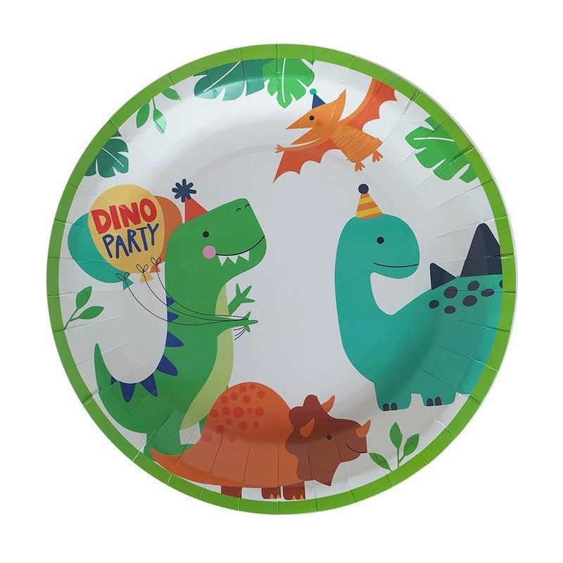 Set 10 Farfurii de Carton, Flippy, 23 cm, Tematica Aniversare, Model Dinozauri, Multicolor-0
