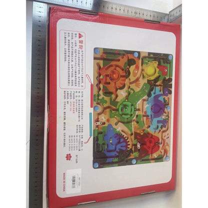 Joc Montessori de Sortare Culori, Flippy, Creion Magnetic, Tip Labirint Ilustrat, din Lemn, Model Dinozauri, 39x29x1.5 cm-1