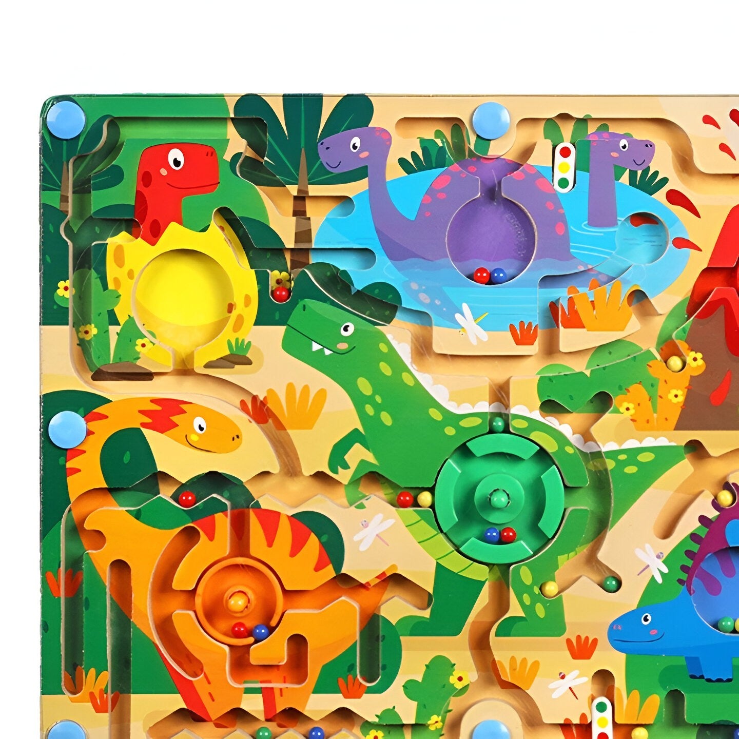 Joc Montessori de Sortare Culori, Flippy, Creion Magnetic, Tip Labirint Ilustrat, din Lemn, Model Dinozauri, 39x29x1.5 cm-3