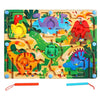 Joc Montessori de Sortare Culori, Flippy, Creion Magnetic, Tip Labirint Ilustrat, din Lemn, Model Dinozauri, 39x29x1.5 cm-0