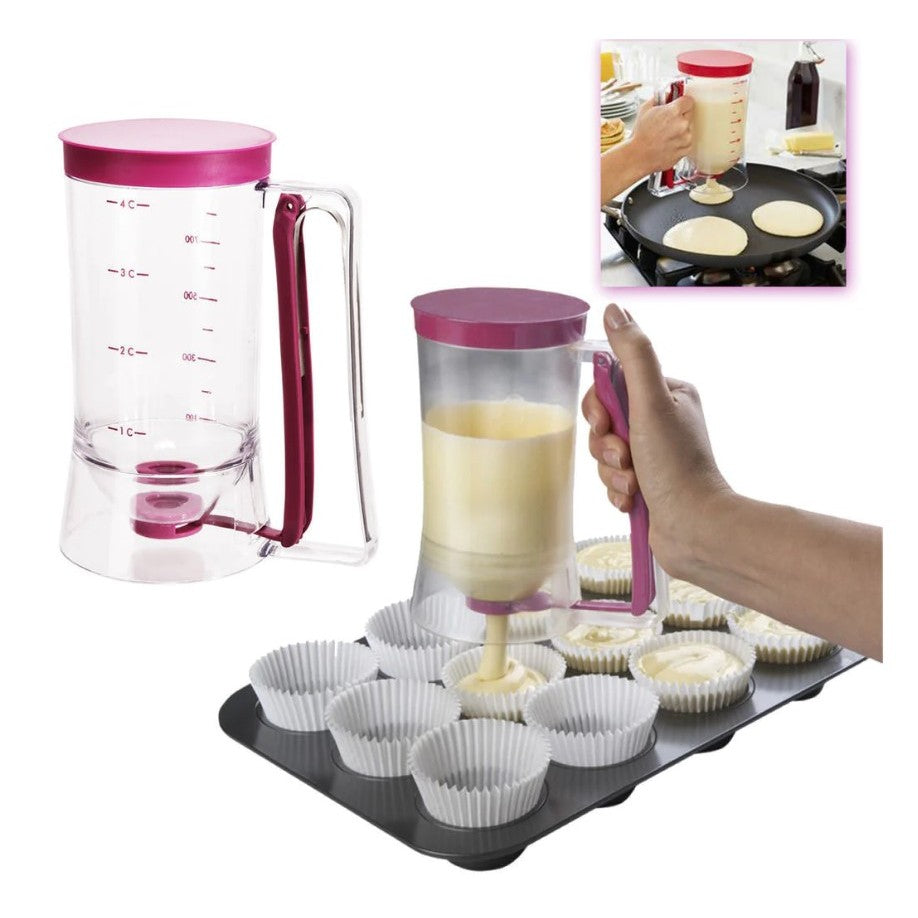 Dispenser de aluat pentru prajituri Flippy, Batter Dispenser, din plastic, maner cu arc, 900 ml, usor de manipulat si utilizat, Mov-1