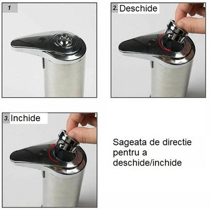 Dispenser pentru Sapun Lichid/Dezinfectant, Flippy, cu Senzor Infrarosu de Miscare, din Otel Inoxidabil, 250 ml, 19 x 11 cm, Gri-1