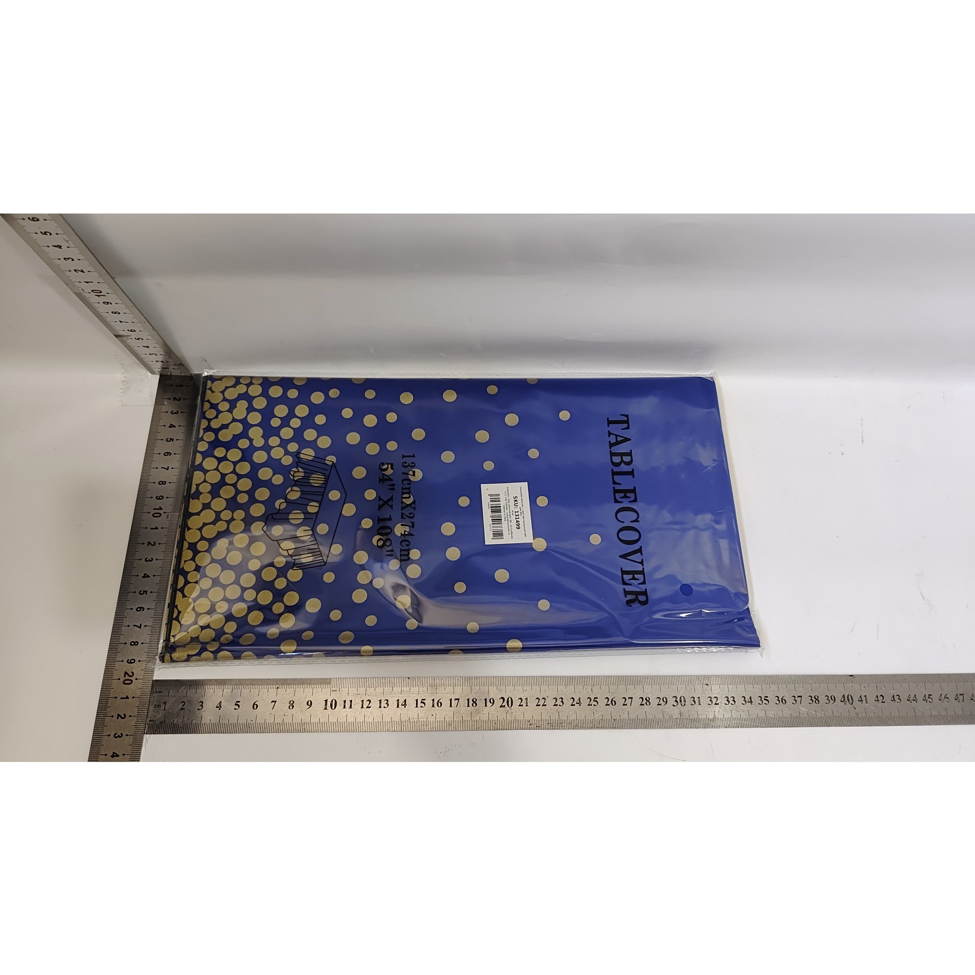 Fata de masa dreptunghiulara, Flippy, Impermeabila, Anti-pete, Pentru petreceri, nunti, botezuri, decoratiuni, 274x137cm, Albastru Inchis/ Gold-1