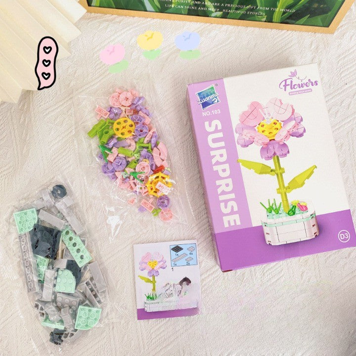 Set de Constructie Floare in Ghiveci, Flippy, 4 Ani, Ornament Creativ, 17x6.2 cm, Multicolor-3