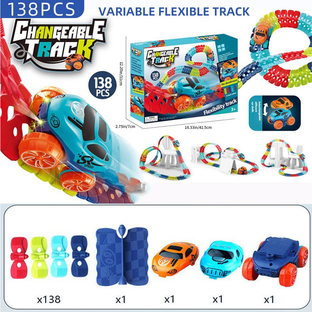 Jucarie de Constructie RollerCoaster, Flippy, 138 de Piese, 41.5x31x7 cm, cu Masini, Multicolor-0