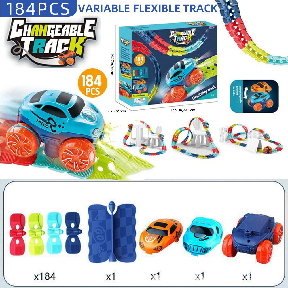 Jucarie de Constructie RollerCoaster, Flippy, 184 de Piese, 44.5x36x7 cm, cu Masini, Multicolor-0