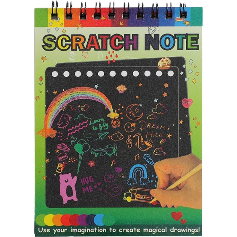 Caiet cu fise razuibile Flippy, DIY Magic Scratch, 12 File, Curcubeu, Creion din Lemn, Cartonase negre, 14 x 10 cm, verde-0