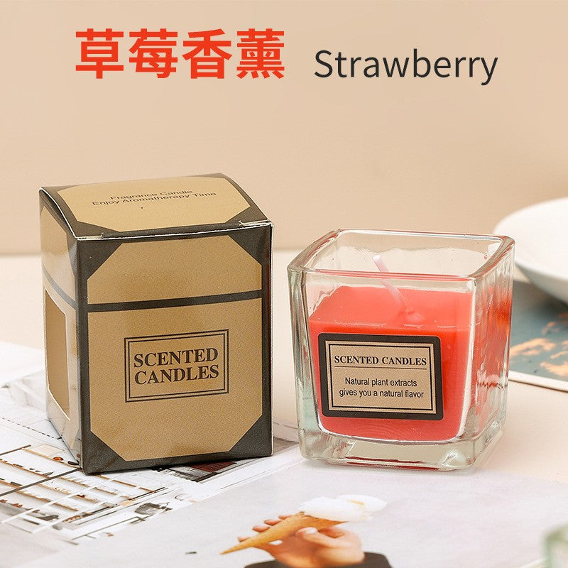 Lumanare Parfumata, Flippy, Model Pahar Transparent, cu Ulei Esential, Aroma de Capsuni, Rosu-0