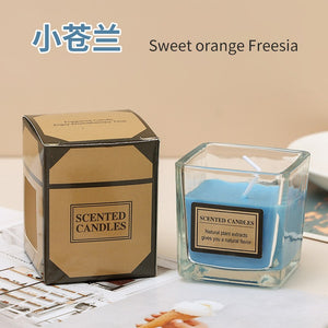 Lumanare Parfumata, Flippy, Model Pahar Transparent, cu Ulei Esential, Aroma de Frezie, Albastra-0