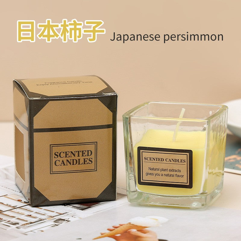 Lumanare Parfumata, Flippy, Model Pahar Transparent, cu Ulei Esential, Aroma de Kaki Japonez, Galben-0