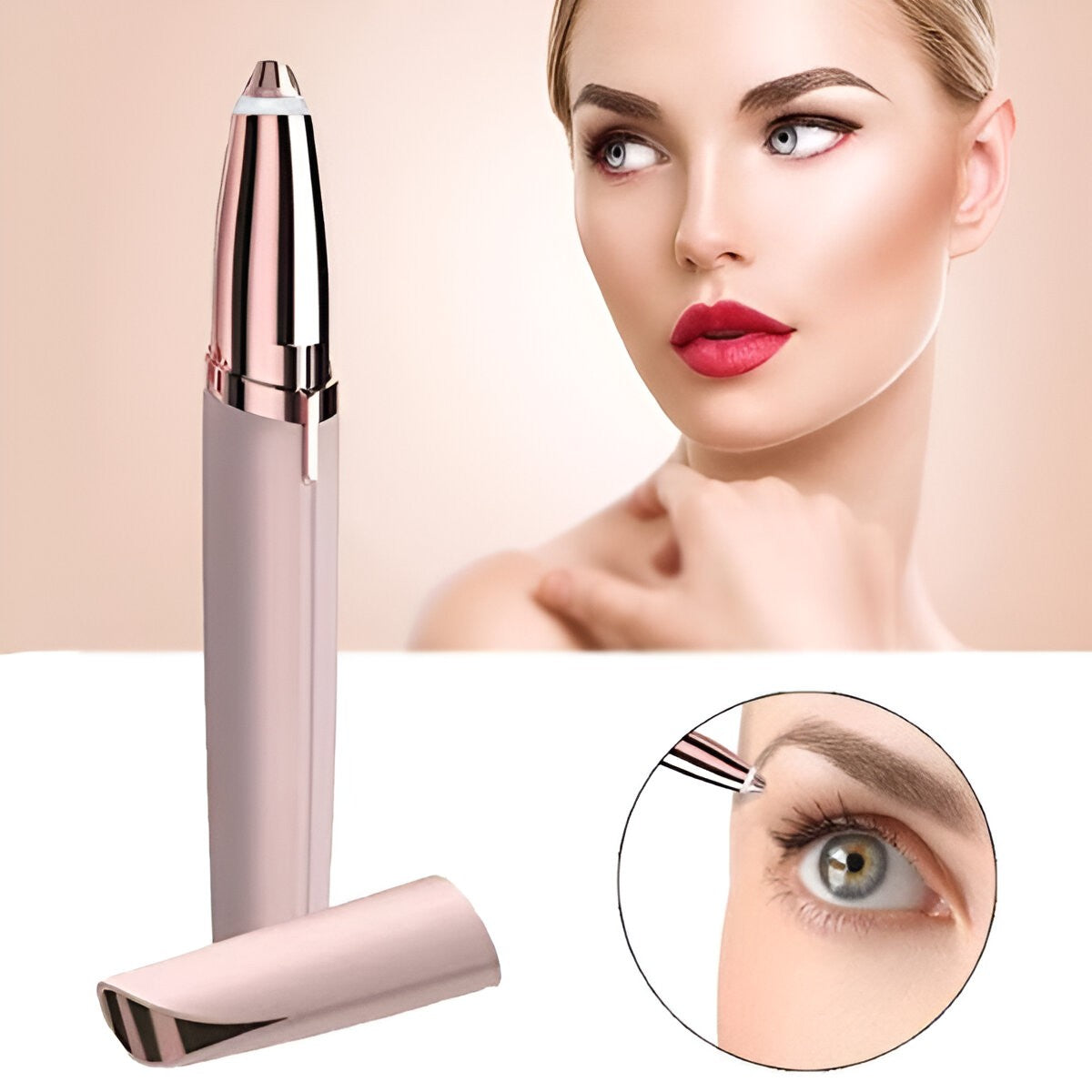 Epilator de Sprancene, Flippy, Aparat de Tuns Facial sub Forma de Creion, Portabil, Alimentare cu Baterii, 13x1.5cm, Roz-6