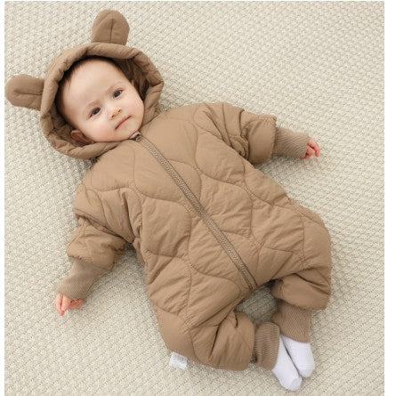Combinezon de Iarna Bebelusi, Flippy, 66 cm, Model cu Urechi, Maro-0