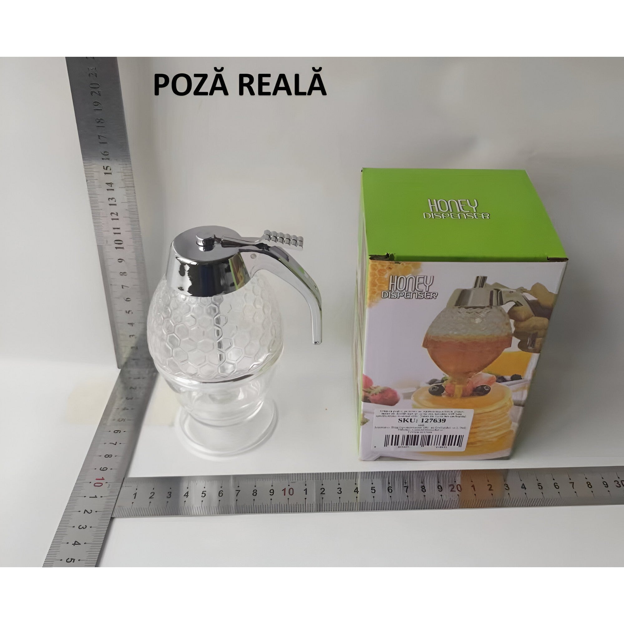 Dozator de Miere, Flippy, Dispenser fara Picurare, Borcan Tip Fagure, fara Scurgeri, pentru Zahar si Sirop, 15x8 cm, Transparent-6