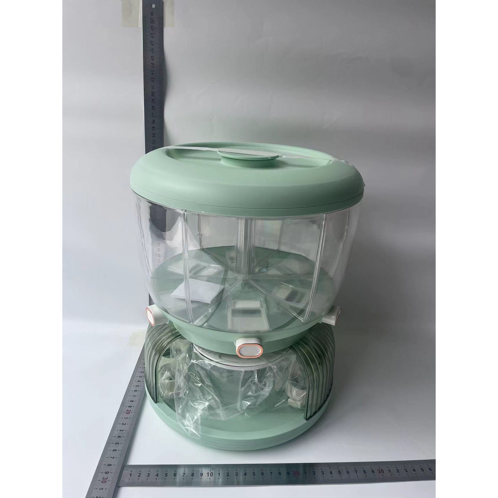 Dozator Etajat de Cereale Flippy, Rotativ 360, 6 Compartimente, Capacitate 10L, Cofraj Special pentru Oua, Vas pentru Scurgerea Cerealelor, 35x27.5 cm, Verde-12