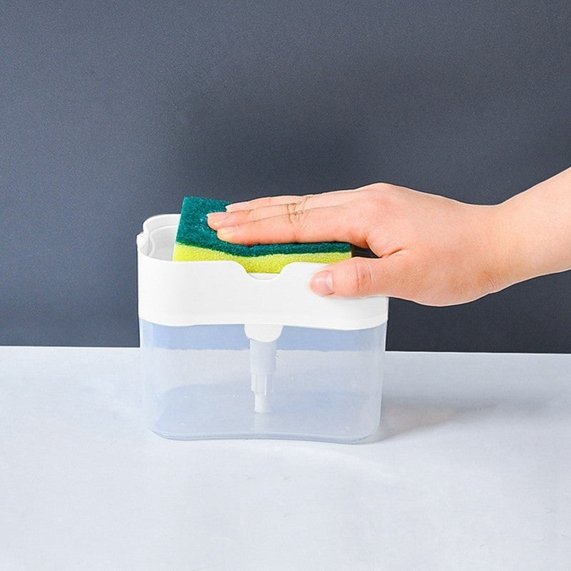 Dozator Flippy, Dispenser 2 in 1 pentru Detergent Lichid de Vase sau pentru Obiecte Sanitare cu Suport pentru Burete de Bucatarie ,14 x 10.5 x 10 cm, capacitate 380 ml, alb-2